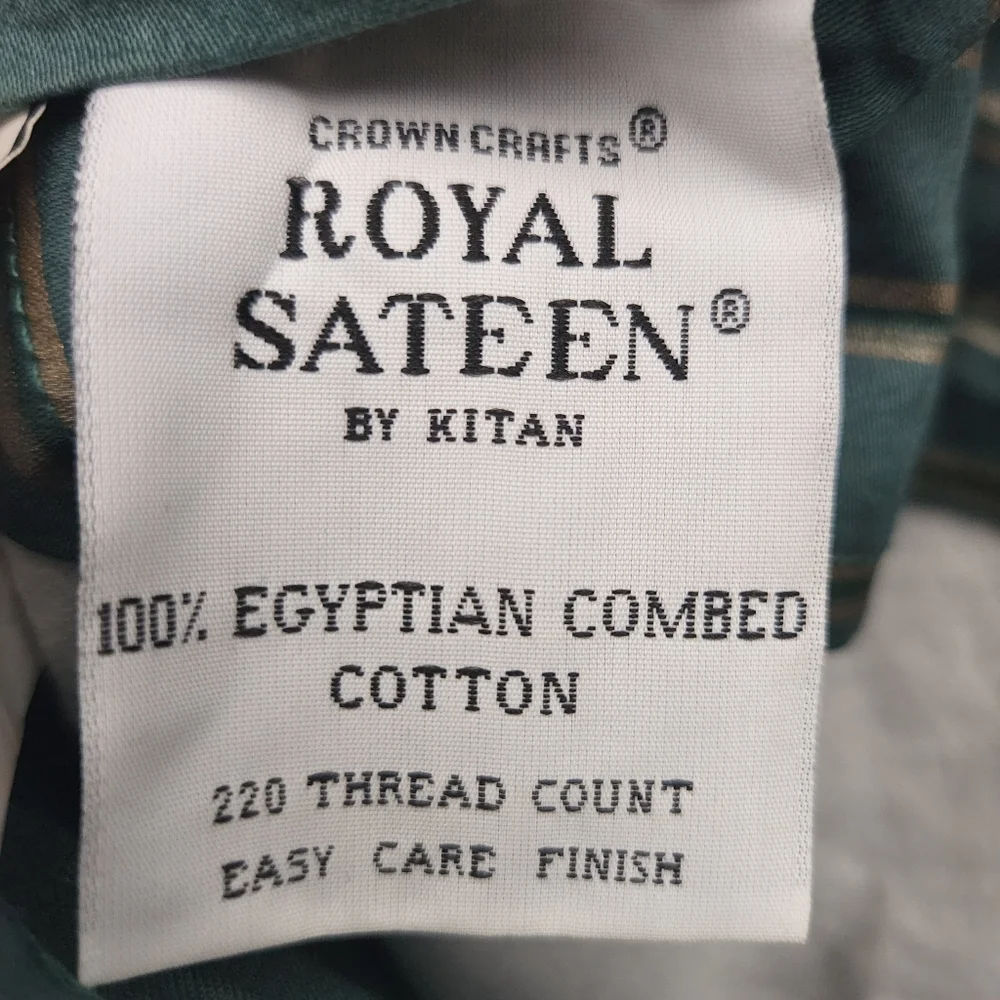 VTG ROYAL SATEEN BY 1989 KITAN 2 KING PILLOW SHAMS HUNTER GREEN GOLD STRIPED